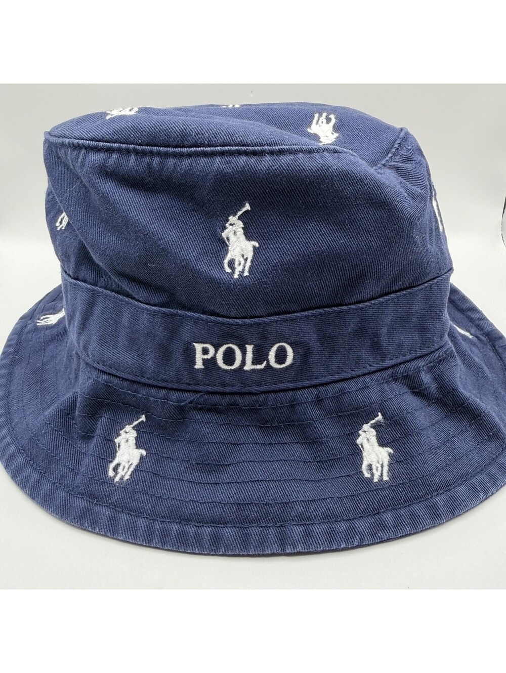 Polo Ralph Lauren Unisex Bucket Hat Small/Medium Solid Blue White Pony AOP NWOT